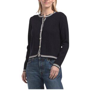 ELIE TAHARI Long Sleeve Crew Neck Button Down Pointelle Cardigan